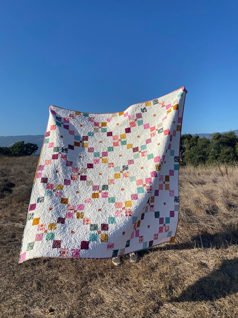 Handmade Quilt Scrappy Pink/Blue/Gold Harken Quilt