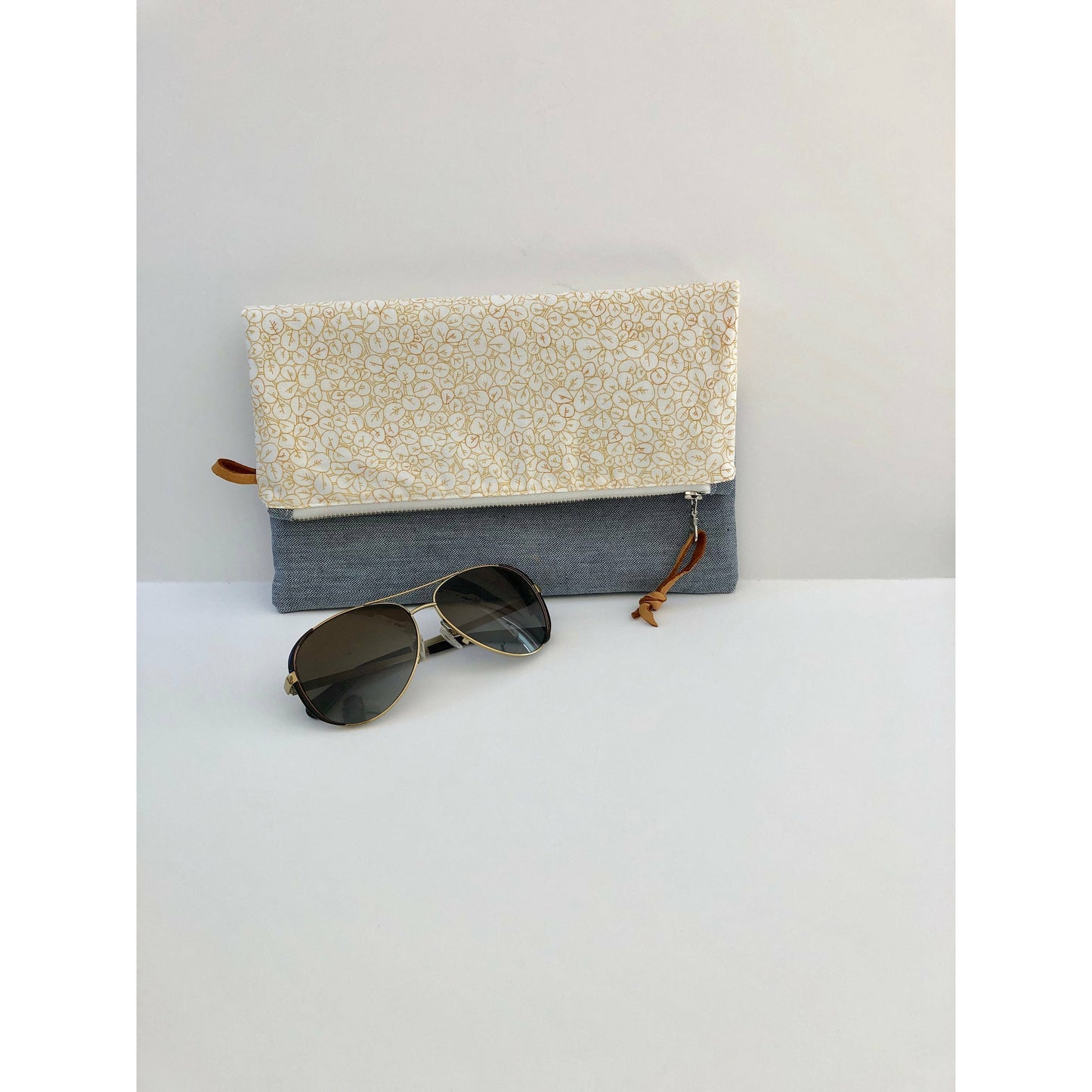 Handmade Modern Foldover Clutch Purse- The Amelia, with Leather Trim and Designer Fabrics