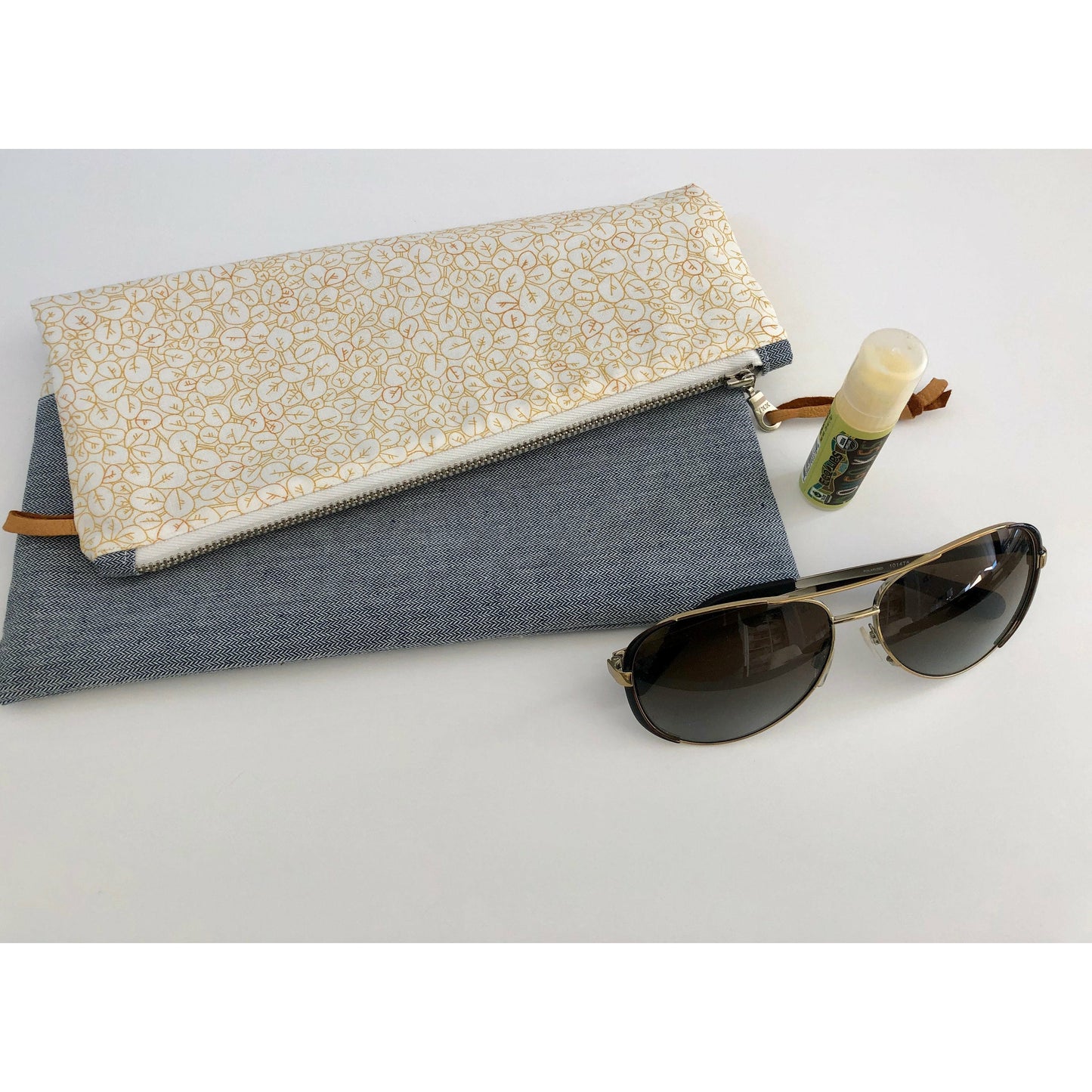 Handmade Modern Foldover Clutch Purse- The Amelia, with Leather Trim and Designer Fabrics