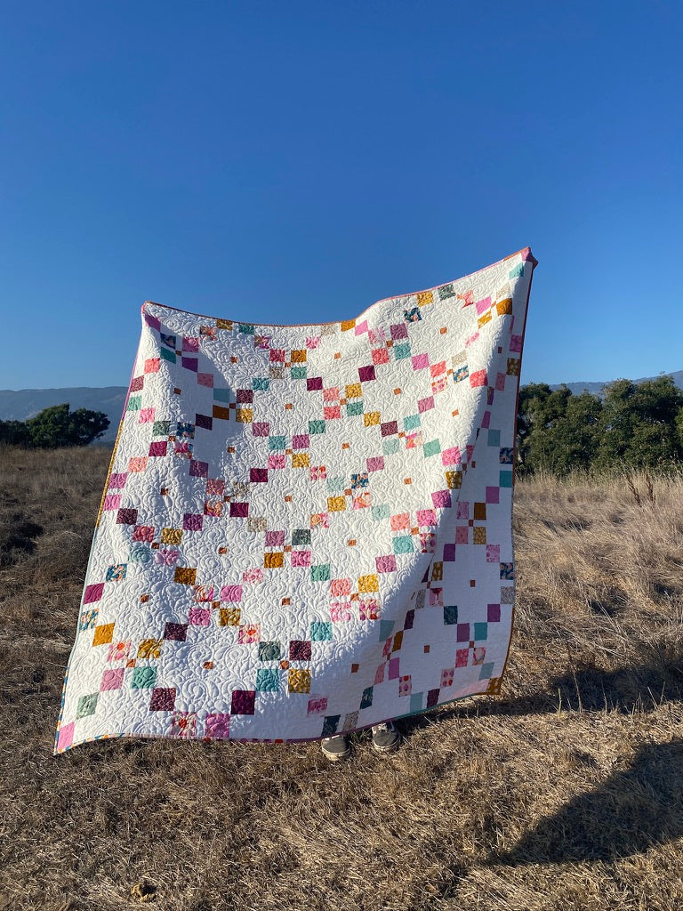 Handmade Quilt Scrappy Pink/Blue/Gold Harken Quilt