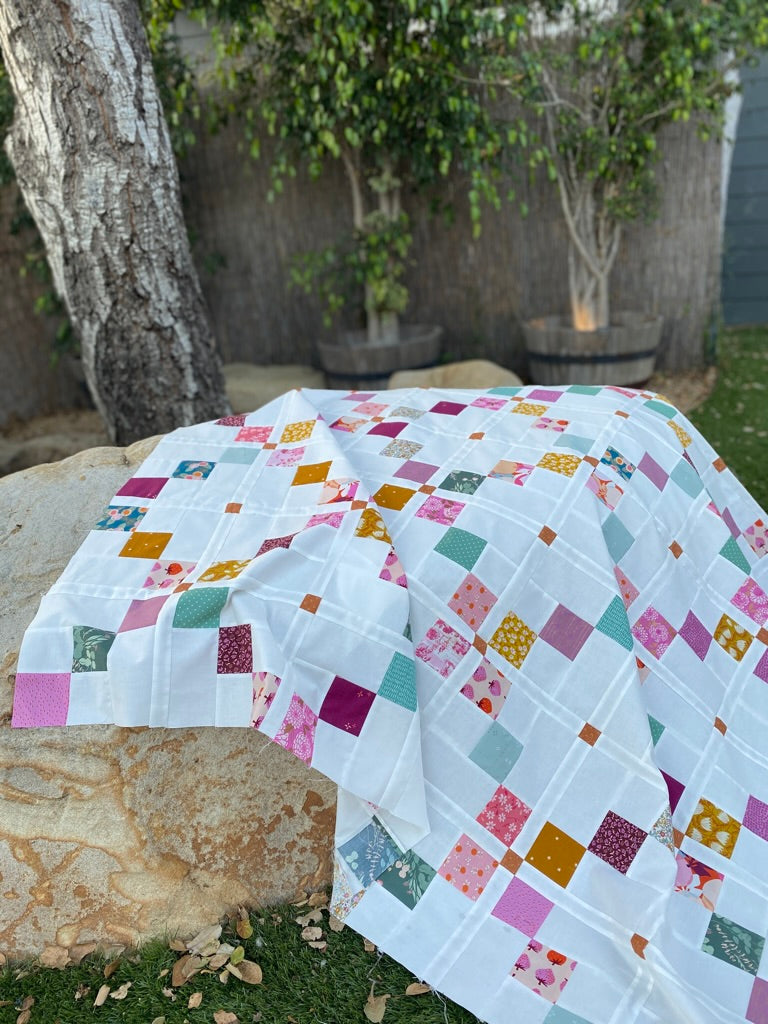 Handmade Quilt Scrappy Pink/Blue/Gold Harken Quilt