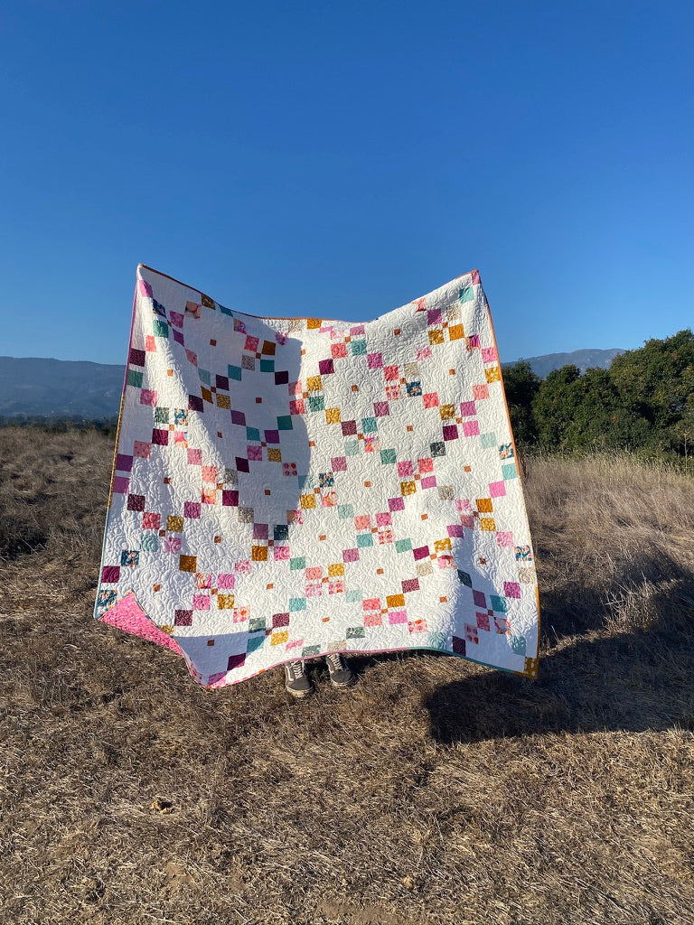 Handmade Quilt Scrappy Pink/Blue/Gold Harken Quilt