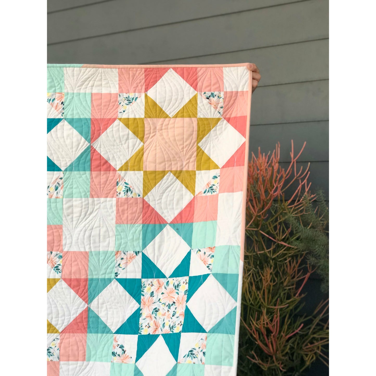Handmade Journey Home Quilt- Throw size, 100% Cotton, Professionally Quilted