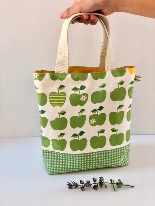 Small,  handmade, fully lined tote bag with high end designer Japanese fabric and convenient glasses storage loop-THE RUTHIE