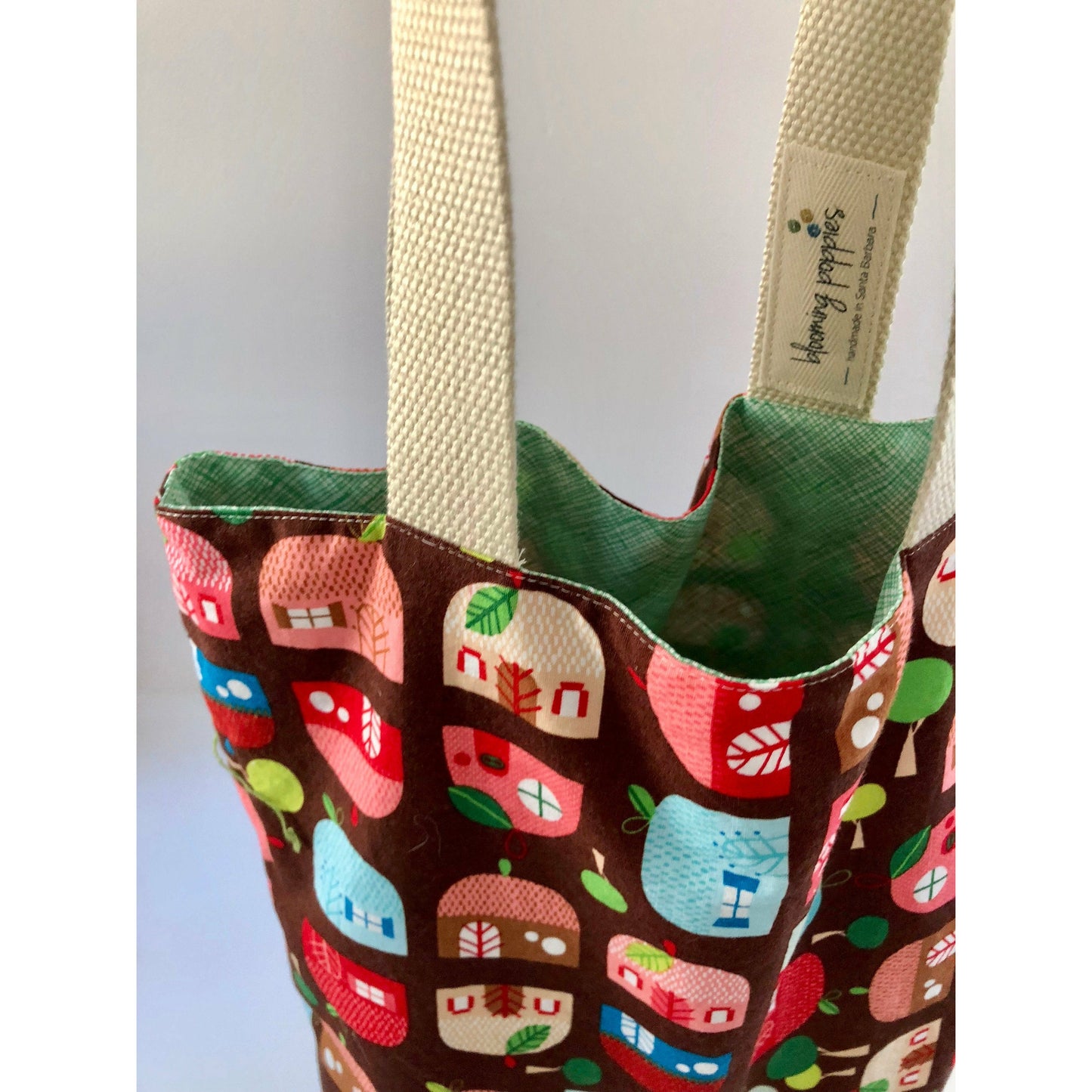 Small, handmade, fully lined tote bag with charming, quirky print- THE RUTHIE