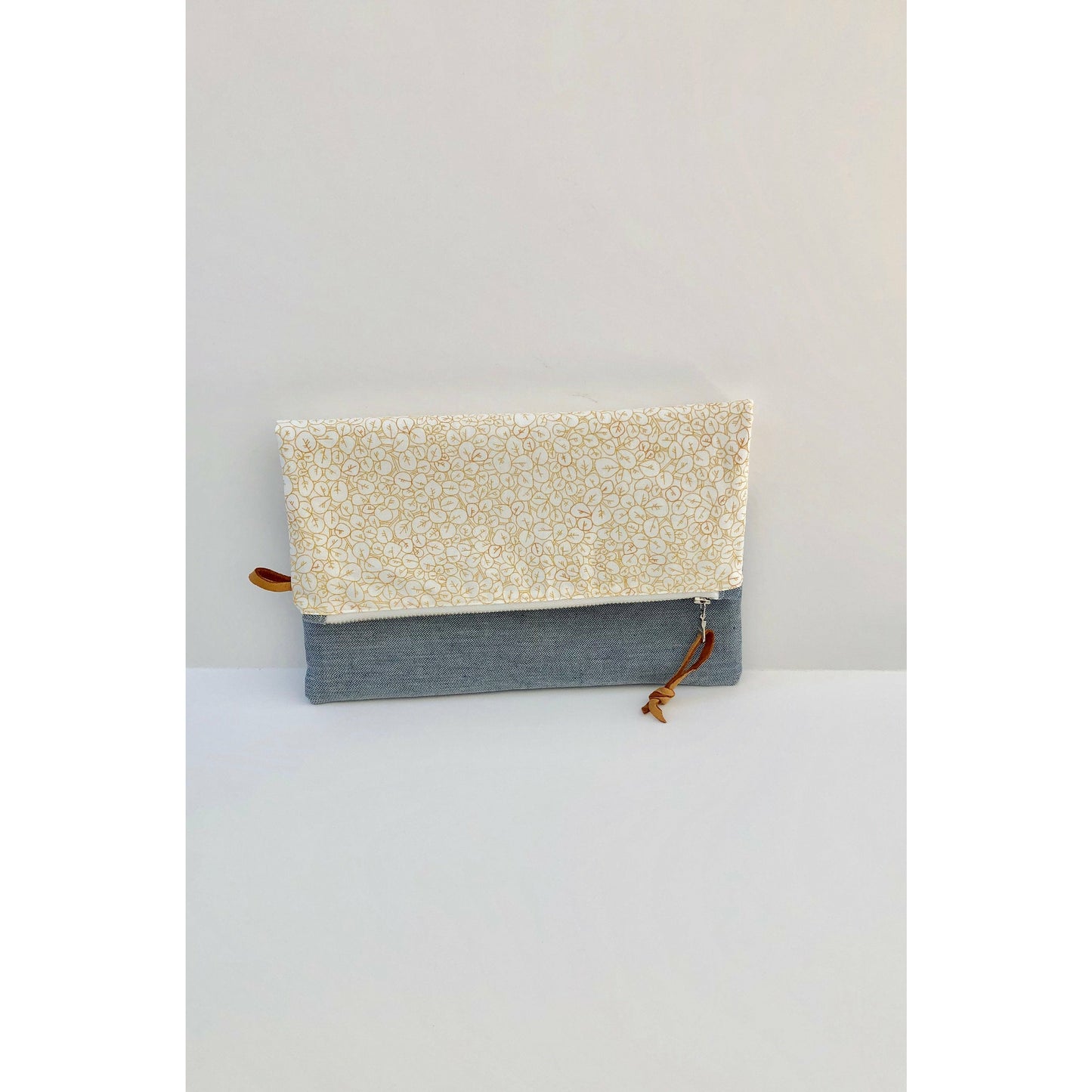 Handmade Modern Foldover Clutch Purse- The Amelia, with Leather Trim and Designer Fabrics