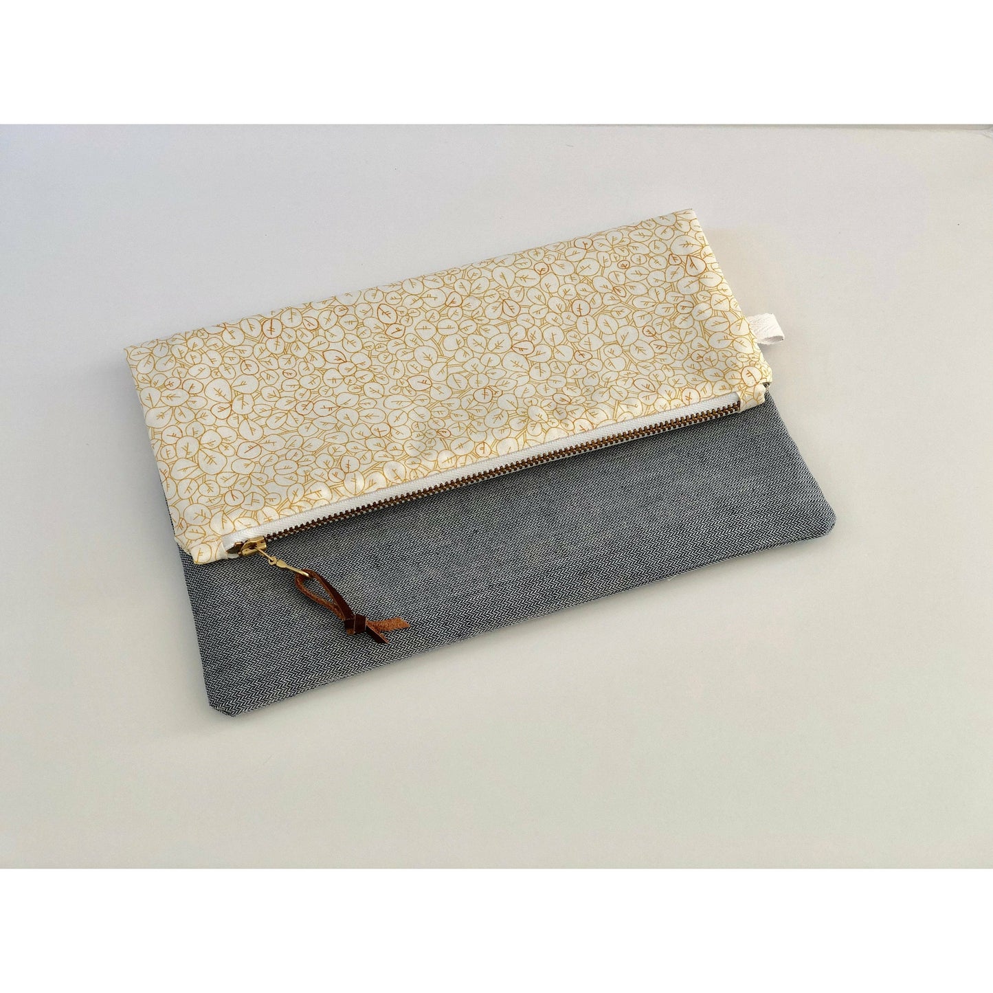 Handmade Modern Foldover Clutch Purse- The Amelia, with Leather Trim and Designer Fabrics